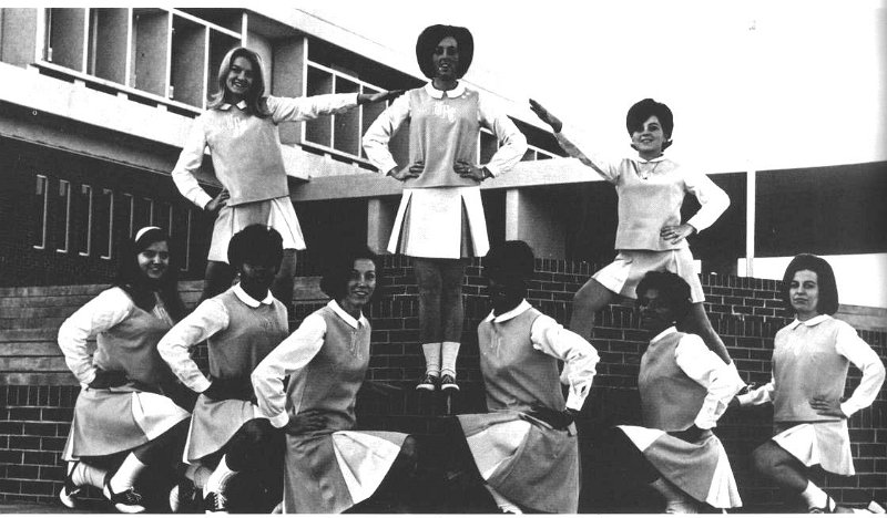 39.jpg - 1969 Cheerleaders (Row 1) Carla Shell, Charlene Forney, Bonnie Mann, Barbara Roseboro, Linda Kincaid, Michelle Kane (Row 2) Dianne Sigmon, Doris Norman and Chief, Sharon Sluder.
