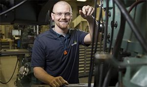 Photo of Pierce Erich working at Leviton Industries in Morganton, NC