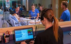 Nursing students work on patient care in the WPCC's electronic nursing lab