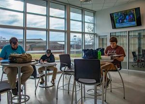 Photo of WPCC Students studying in the Mechatronics Building common area
