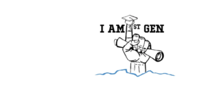 First Generation College Student Logo with a hand extending a finger for number one holding a diploma
