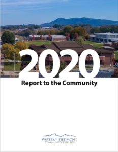 Photo of the front cover of the 2020 Report to the Community featuring several WPCC students working with a robotic hand, using it to pick up objects