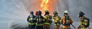 Photo of firefighters battling a propane tank fire at the WPCC Emergency Services Training Facility