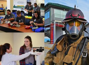 Photo of emergency medical technicians, a firefighter, and a nurse's aide