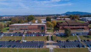 The WPCC Main Campus as seen from a drone flying above tree height