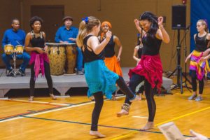 Two girls dancing.