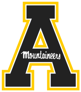 Black and yellow and white app state mountaineers logo