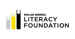Black, grey and yellow dollar general literacy foundation with textbooks logo