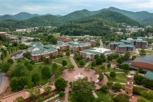 aerial shot of western carolina university campus