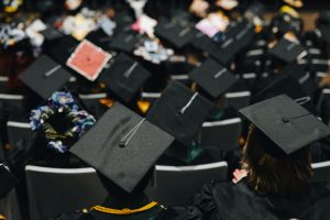 Image of the back of graduation caps