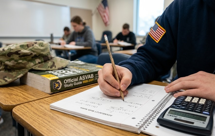 Image of a student holding a pencil writing on paper