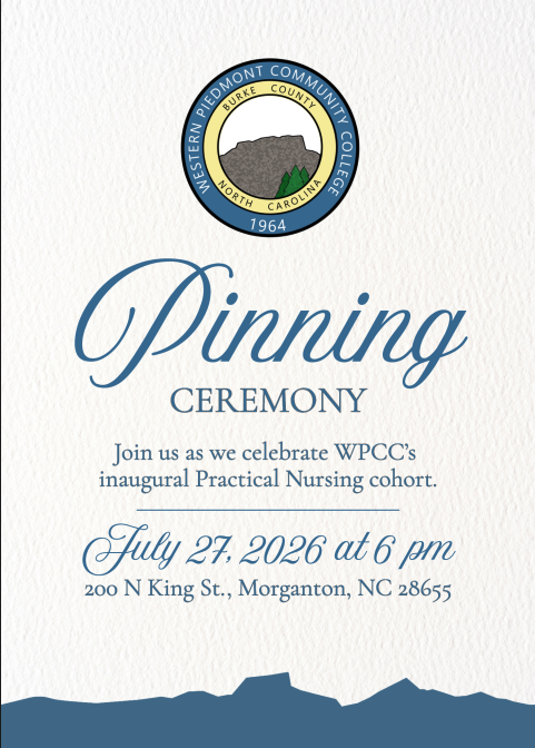 flyer of wpcc nursing cohort pining ceremony with date, time, and location