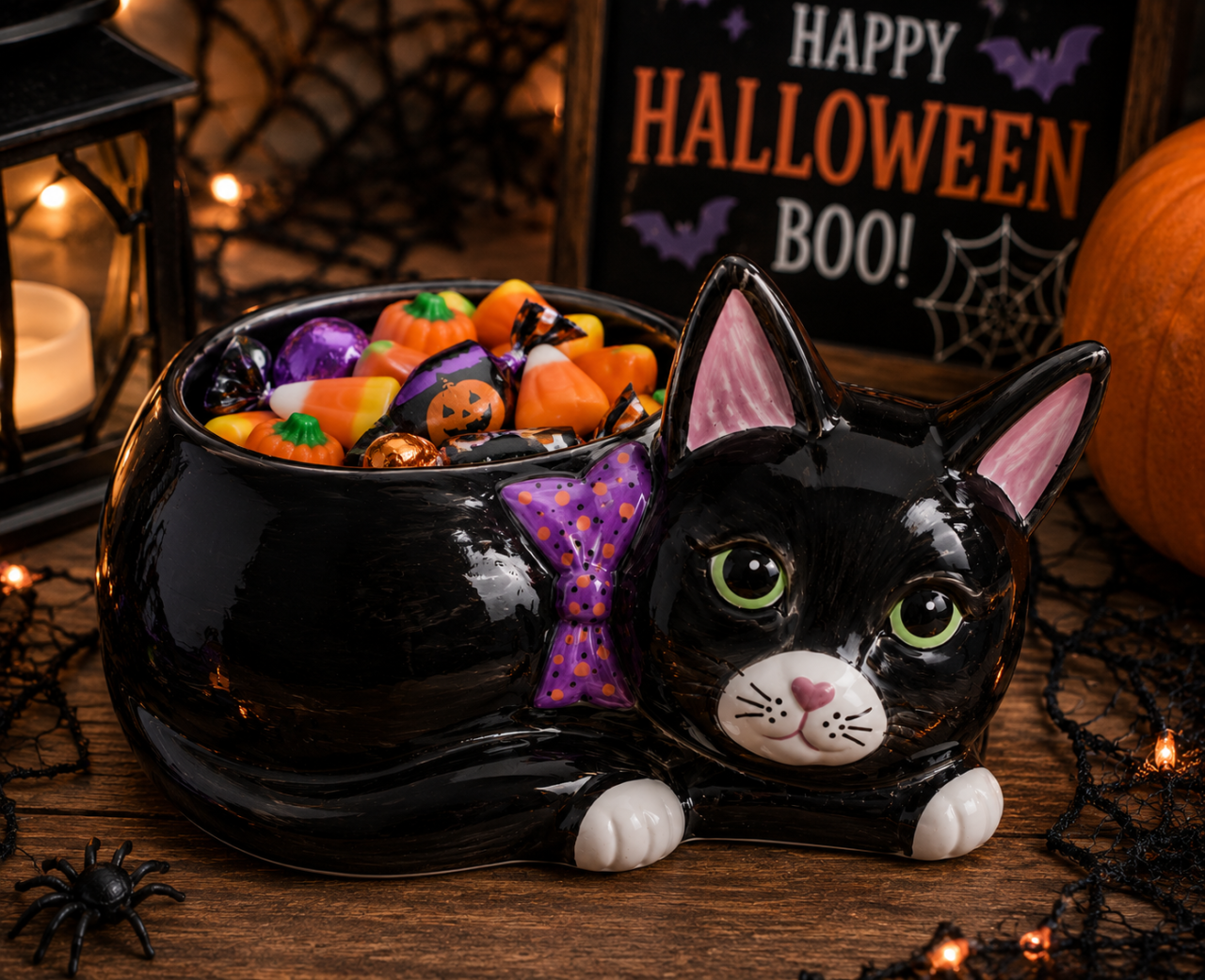 Image of a cat shaped bowl with candy